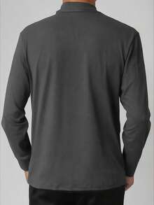 Men's Fashionable Versatile Solid Color Slim Fit Turtleneck Long Sleeve T-Shirt, Suitable For Spring And Autumn Daily Commute - Dark Grey - View 2