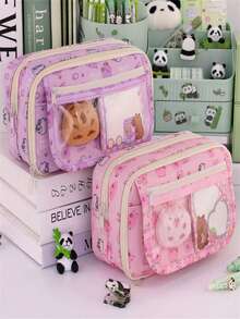 1 pieza Nuevo estuche de papelería con diseño de Panda de gran capacidad y varios compartimentos, elegante caja de lápices con estilo de dibujos animados para niñas y niños, útiles escolares de alta calidad, ideal para viajes, maleta, bolsa de viaje, artículos de viaje esenciales, artículos de vacaciones, cajas de almacenamiento de papelería, portalápices de colores, bolsa organizadora de viaje, bolsa de maquillaje, bolígrafos, bolígrafo, papelería, estuche de lápices, bolsa de lápices, escuela, estuche de lápices grande, equipo de oficina, artículos para la escuela, papel de notas, decoración Kawaii, vuelta al colegio - Multicolor - Ver 5