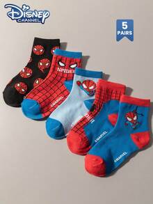 Disney 1/5 Pairs Kids Marvel Superhero Cartoon Pattern Mid-Calf Socks, Suitable For Boys And Girls All Seasons - Multicolor - View 9