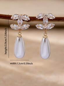 1Pair Vintage Faux Pearl Dangle Drop Earrings For Women, Elegant Daily Wear Jewelry, Party Gift - 金色 - 查看 6