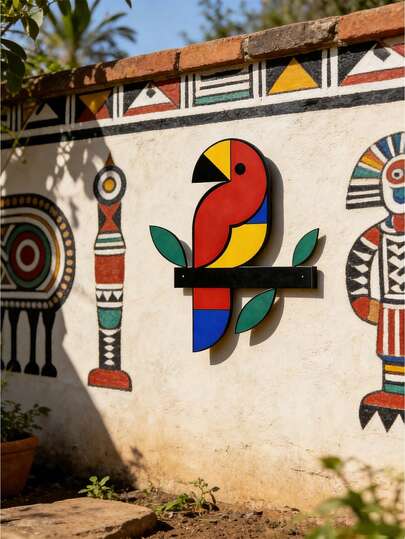 1件现代抽象鹦鹉/鸟类金属挂饰，几何色块艺术设计，适用于客厅、书房、阳台、花园、庭院、办公室、花店、咖啡馆等场所，流行风格家居装饰，庭院装饰