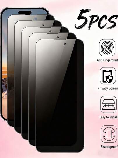 5pcs Full Screen Privacy Anti-Spy Tempered Glass Screen Protector, Compatible With IPhone 11/12/13/14/15/16/17/17 Air/17 Pro/17 Pro Max, Privacy Protection, No Bubbles, High Hardness, Suitable For Daily Use, Outdoor, Or Gift [Phone Accessories]