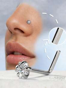 FOREVER QUEEN 1件925纯银L形鼻环/鼻钉，20G星形锆石鼻环/鼻钉，男女皆宜 - 鼻環 - 查看 6