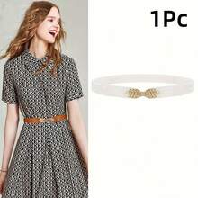 1/2/4pcs Minimalist Leaf Buckle Elastic Waist Belt, Versatile For Dresses, Waist Cincher - Multicolor - View 19