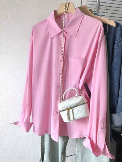 Classic French Style Solid Color Long Sleeve Shirt, Versatile For Commuting, Autumn/Winter 2025