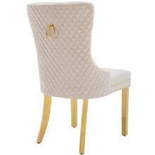 Dining Chair With A Unique Striking Unit At The Back, 2 Stations With Studded Head Trim, Gold Stainless Steel Support Legs, Velvet Fabric - Beige - View 7