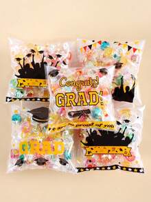 50/100入畢業自黏式禮品袋「Congratulations Graduation」畢業帽圖案 OPP 自封禮品包裝袋，派對小禮品與紀念品，2026畢業派對裝飾 - 彩色 - 查看 8