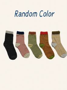 3双装女士随机条纹休闲中筒袜，四季皆宜 - 彩色 - 查看 4