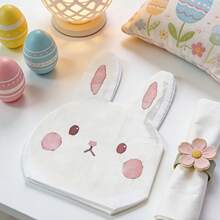 20pcs Cute Rabbit Shaped Disposable Paper Napkins, Celebrate Easter! Each Napkin Is Cut Into An Adorable Rabbit Head Shape, With A Sweet Expression And Pink Inner Ears, Creating An Imaginative And Festive Tabletop Setting. - YX066 - View 2