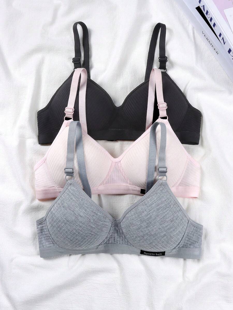 3件装可爱舒适柔软三角杯文胸,适合13-16岁少女 - 彩色 - 查看 1
