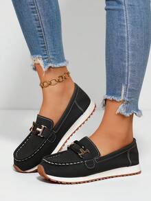 Giày lười nữ đế dày mũi tròn, thoải mái, gót thấp, nhẹ, khóa kim loại, kiểu dáng thường ngày, hàng mới về mùa xuân/thu. - màu đen - Xem 1