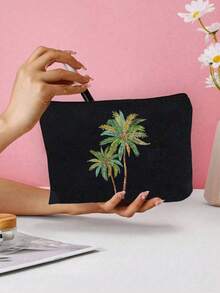 Borsa cosmetica riutilizzabile con stampa di palme di cocco, leggera, con cerniera per il trucco e gli accessori da toeletta, pratica pochette portamonete, borsa da toeletta con stampa di gelsi, accessorio da viaggio, adatta per lo shopping, regalo ideale per Pasqua, Festa della Mamma, Festa dell'Indipendenza, Matrimonio, Laurea - Multicolore - Visualizzare 4