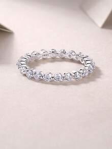 925 Sterling Silver Moissanite Ring, Hypoallergenic, Engagement/Wedding Ring, Minimalist Niche Design, Versatile Daily Wear, Wedding/Anniversary/Birthday Gift, Comes With Gift Box And Certificate - Silver - View 6