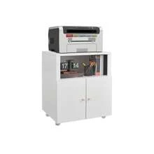 MUEBLE METÁLICO PARA IMPRESORA y ARCHIVADOR - Estante de 2 Niveles con Estante Ajustable y Puertas con Cerrojo, Organizador Móvil Bajo Escritorio - Blanco - Dos capas - Ver 4
