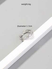 1 chiếc nhẫn đồng đính đá Zirconia hình ngôi sao có thể điều chỉnh kích thước. - Bạc - Xem 8
