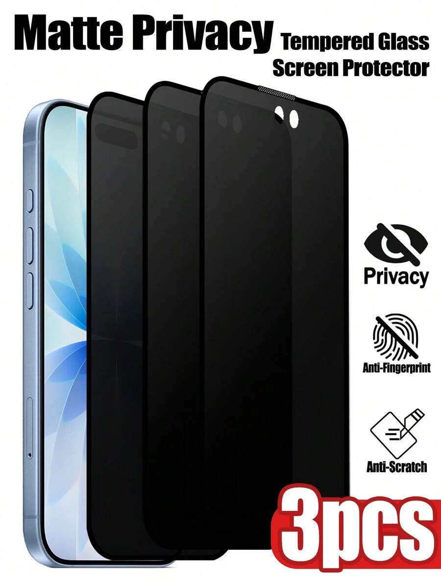 ZYSHI 3-Pack Frosted Privacy Tempered Glass Screen Protector - Anti-Peeping, Anti-Glare, Anti-Fingerprint. Easy Bubble-Free Installation. Compatible With IPhone 17 Pro Max/Pro/Air/17, 16 Pro Max/Pro/16, 15, 14 Plus, 13/13 Mini, 12, 11. - 3pcs Matte Privacy - View 1