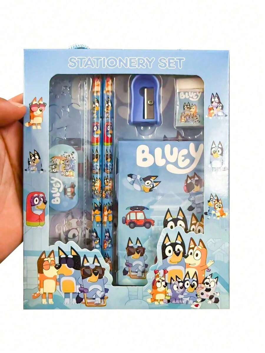 1 Set Family And Friends Cartoon Ruler Pencil Sharpener Eraser Notebook Set Creative Drawing Office Supplies Bluey Bingo Dog Cute Coco Rusty Muffin Stationery Kit Birthday Christmas Xmas Gifts - Multicolor - View 1
