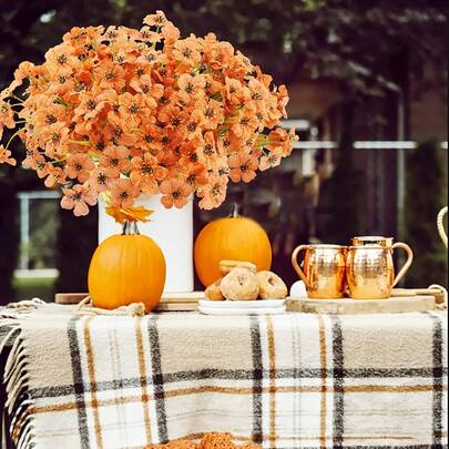 36 Bunches Artificial Grass Plants, UV-Resistant Artificial Flower Bouquet, Non-Fading Fake Flowers Plastic Greenery For Outdoor Porch Window Box Home Decor, Artificial Floral Plants For Indoor Outdoor Decoration, Planters, Entryway, Garden (Orange)