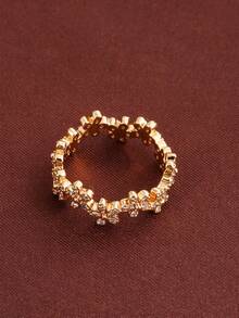 1枚优雅花卉圆形设计立方氧化锆镶嵌时尚戒指，女士节日礼物 - 彩色 - 查看 7