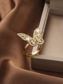 1 Peça Anel Único com Formato de Borboleta Incrustado com Zircônia Cúbica para Adolescentes, Presente de Aniversário e Festival, Decoração Diária, Joias de Cobre - Borboleta - Visão 7
