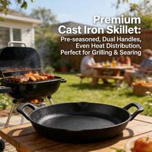14 Inch Black Non-Stick Cast Iron Skillet - Durable Versatile Pan For Searing Sautéing Baking | All Stove Compatible (Stovetop/Oven/Campfire) - Default - View 2