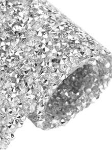 1/2pcs Self Adhesive Shiny Crystal Rhinestone Ribbon, Wide Shiny Rhinestone Ribbon Mesh Wrapped Crystal Roll, Used For Art And Crafts, DIY Event Decoration, Silver - Silver Rhinestones - View 7