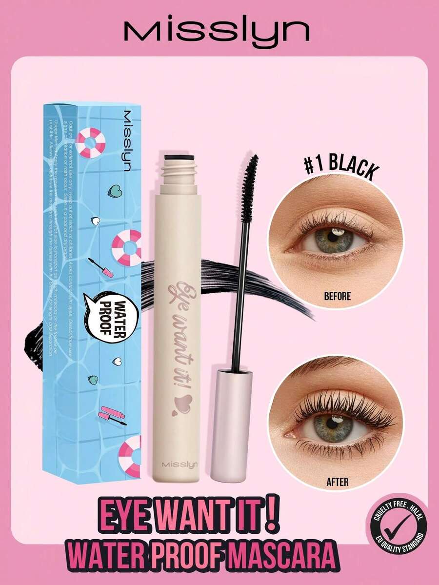 MISSLYN Waterproof Mascara, Sweat-Proof, Volumizing & Lengthening, Long-Lasting, Intensely Black Mascara, Waterproof & Smudge-Proof, Volumizing & Curling, Vegan & Cruelty-Free Makeup, Suitable For Women & Girls, Essential For Winter, Y2K Style, Birthday Gift, Best Gift, Valentine's Day Gift, Party Essential, New Year Gift, Best Color