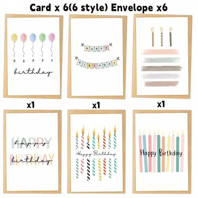 6pcs Happy Birthday Greeting Cards With Envelopes, Watercolor Birthday Wishes Cards For Friends, Family, Or Colleagues, Unique Birthday Gift, Perfect For Birthday Celebration