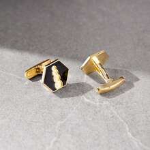 4 Pairs Classic Gold-Tone Drip Oil Iron Alloy Cufflinks With Gift Box, Suitable For Men All Seasons - Gold - View 5