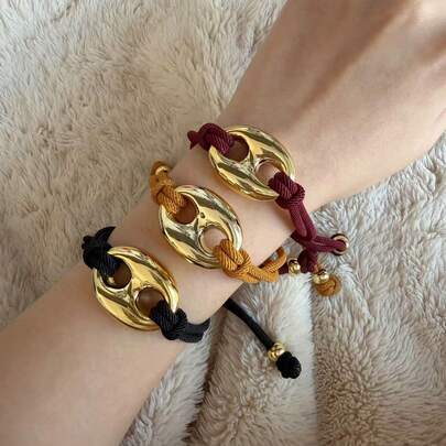 One Piece French Metal Disc Braided Bracelet, Gold Disc Light Luxury Elegant Layerable Hand Rope,Bracelets For Women,Suitable For Women To Wear Daily.