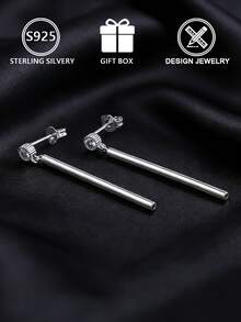 1 件 S925 纯银锆石条形耳坠，简约显脸型耳环，低过敏性，配有精美礼盒，适合日常佩戴 - 銀色 - 查看 5