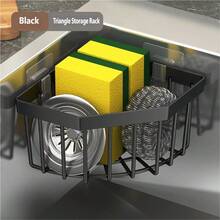 1pc Black/Gray Multifunctional Anti-Rust Sink Organizer Rack, Designed For Women. It Comes With Wall-Mounted Adhesive Soap Dish, Sponge Holder And Drain Plug, Can Be Installed On Kitchen Or Bathroom Countertop Without Drilling. Holds Dishwashing Brushes, Soaps And Other Items. - Multicolor - View 6