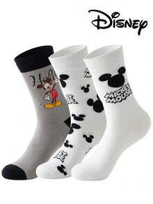 Disney 3双装正品迪士尼男士袜子，绣有可爱的米奇一家卡通人物图案，中筒袜，趣味十足，适合各种场合，高品质礼品袜 - 彩色 - 查看 12