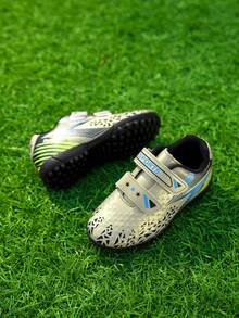 Children's Football Shoes, No Lacing, Magic Hook-And-Loop Fastening, Double Buckle, Hook And Loop Style, Studless, Wear-Resistant Rubber Sole, Training Shoes Suitable For Artificial Grass, Short Grass, And Natural Grass Fields. Size 25-33 For Children Under 12 Years Old - Gold - View 7