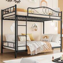 Litera de Metal Individual sobre Individual, Marco de literas Resistente con rieles de protección de para niños y niñas, Cama de Acero para la Escuela, recámara, Ahorro de Espacio - Negro - Ver 1