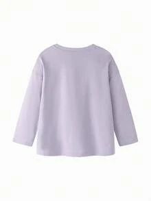mini bala Young Girl Family Matching Long Sleeve T-Shirt, 100% Cotton, Skin-Friendly, Breathable, Durable Spring Basic Top - Pink Purple - View 5