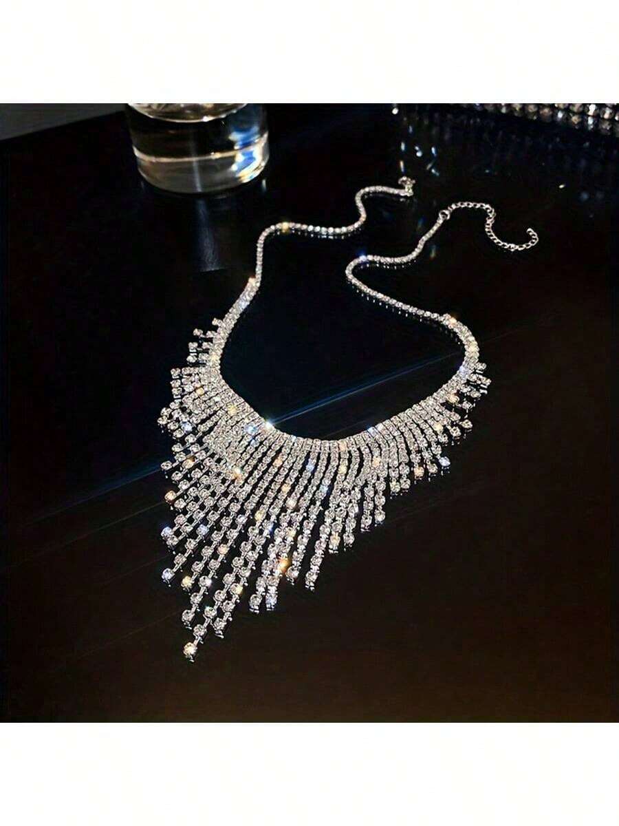 1件奢华全水晶水钻流苏项链，适合新娘、订婚、晚宴等场合佩戴 - 流蘇水鑽項鍊 - 查看 1
