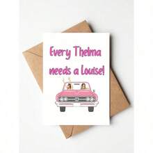 1pc Funny Friendship Greeting Card With Envelope- "Every Thelma Needs A Louise" Pink Car Design - High-Quality, Perfect For Best Friends, Siblings, And Confidants - Ideal Gift For Friendship Day, Friendship Gifts - 多色的 - 查看 5