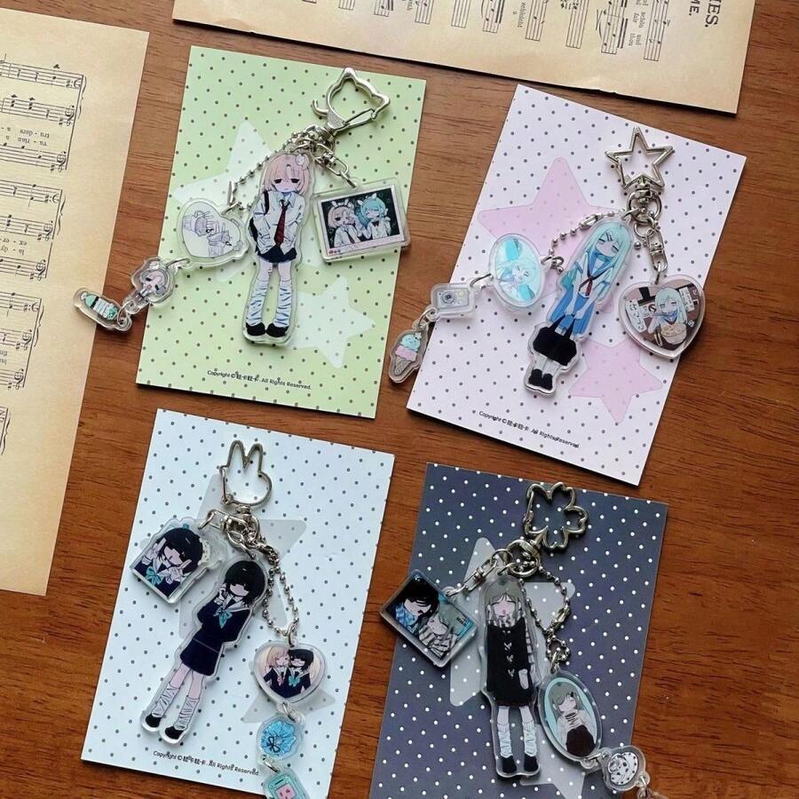 1个2026新款“通勤女孩”复古日系亚克力吊坠钥匙扣手机DIY挂件，Y2K美学 - 生日礼物、理想礼物、惊喜礼物、节日礼物、情侣礼物、圣诞礼物、游戏玩家礼物、减压玩具 - 彩色 - 查看 1