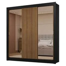 Ropero Closet Madesa 3 Puertas 2 Espejos Color Negro y Marrón 01 decoración de cuarto espejos espejo Body completo vanity tocador muebles para cuarto muebles escritorio vanity closet para ropa mueble para baño espejos de Body completo tocador cajonera ropero mesa sillas cajonera para ropa ropero para ropa - Negro y Marrón - Ver 2