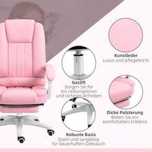 Office Chair, Desk Chair, Footrest, Tilt Function, Casters, Height Adjustable, Faux Leather, Pink - A - View 6