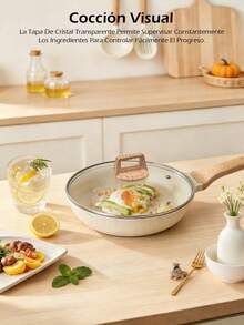 Juego de ollas antiadherentes de 9 piezas, de cerámica antiadherente, de granito. Libre de PFAS, PFOA, plomo y cadmio. Ligero, de calentamiento rápido y uniforme, fácil de limpiar, ultrarresistente, con asas extraíbles de imitación de baquelita. Versátiles ollas de granito aptas para todo tipo de cocinas, incluyendo inducción, gas, eléctricas y vitrocerámica. Diseño apilable o encajable. Se guardan fácilmente en armarios o cajones. Ideales también para camping y viajes en autocaravana - Beis - Ver 5