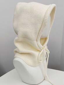 1 pieza Cuello de mujer de punto con capucha, gorro balaclava con cordón, versátil para ir y venir - Beis - Ver 7