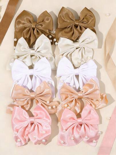 10PCS Pearl Hairbows For Girls, Sweet Solid Color Duckbill Clip Suitable For Daily Hair Accessories For Teens Give Girls Hair Accessories As Gifts