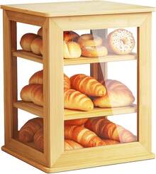 Bread Box,Pastry Display Case,Bread Holder For Kitchen Counter, Wooden Large Capacity Bread Storage Bin Breadbox Organizer For Kitchen Counter Corner(Raw Wood) - Gỗ thô - Xem 8