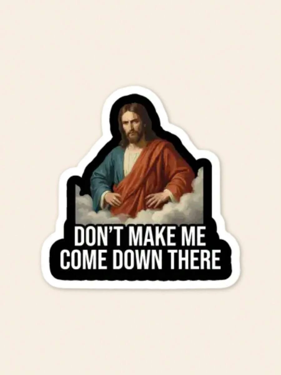 “别逼我下去”搞笑耶稣贴纸 - 讽刺宗教语录贴纸，病毒式传播的耶稣表情包贴纸，适用于笔记本电脑和 Kindle，幽默信仰礼物 - 彩色 - 查看 1