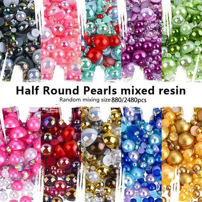 3-10mm Mixed Color AB Flat Bottom Semi-Round Iridescent ABS Faux Pearl Beads, DIY Handmade Decoration For Phone Cases, Nail Art, Shoes, Clothing, Bags And Other Daily Accessories, Cream Gel Phone Case Material, Shiny 3D Decorative Craft Supplies
