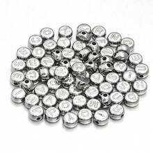 100颗高品质CCB电镀银色混合字母隔珠，扁平圆形散珠，适合DIY珠宝制作、手工手链项链等。 - 扁圓形 - 查看 11