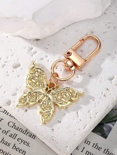 1pc Sweet & Cool Butterfly Keychain Creative Gold Butterfly Pendant Girlfriend/Best Friend Gift Delicate Bag Charm Chinese Key Lanyard