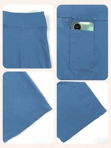 大码女式网球裙 百褶运动裙 带口袋 短裤 高腰高尔夫裙裤 夏季运动 - 藍色 - 查看 5